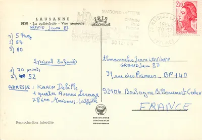 Lausanne zimą — ogólny widok katedry — Wydawnictwo Jaeger & Cie, 1950 — Rewers