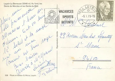 Leysin-La Berneuse (2048 m) — W tle, Dents-de-Morcles i Dents-du-Midi — Fotografia i wydawnictwo G. Nicca, Leysin, nr 528 — Rewers