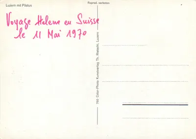 Luzern com Pilatus — vista invernal — Th. Rietschi, Luzern, n° 750 — Verso