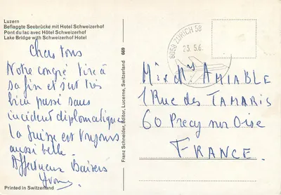 Lucerna — Ponte do lago com Hotel Schweizerhof — Franz Schneider, editor n°669 — Verso