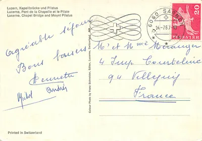 Lucerna, Kapellbrücke i Pilatus — Wydane w Szwajcarii, nr 449 — Rewers
