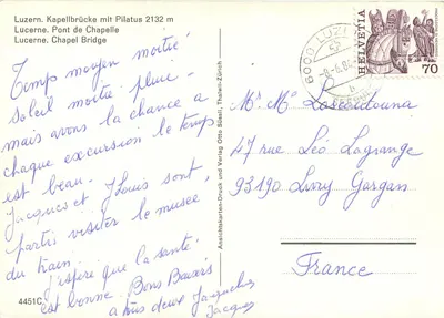 Lucerna. Kapellbrücke com Pilatus 2132 m — Carta de vista Impressão e Editora Otto Süssli, Thalwil-Zurique — n° 4451C — Verso
