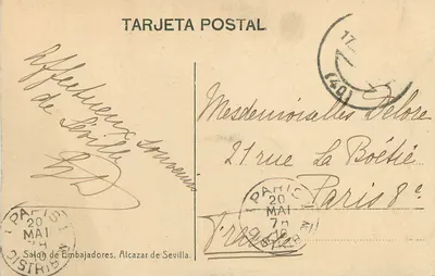 Alcazar w Sewilli — Wewnętrzna część z łukami i kolumnami — Salón de Embajadores, nr 740 — Rewers