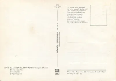 Pto. Tomas Maestre — La Manga del Mar Menor — Wydawca Escudo de Oro, nr 86 — Rewers
