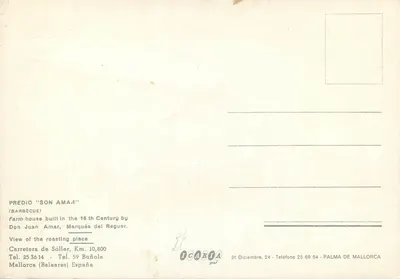 Son Amar — Fazenda do século XVI — Icaria graf — Verso