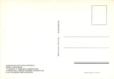 Hôtel Candanchu — widok z zewnątrz i z wnętrza — Wydawnictwo Sicilia Zaragoza — Rewers