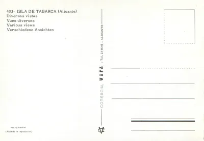 Ilha de Tabarca — Lembrança da ilha de Tabarca — Vipar Comercial — Verso