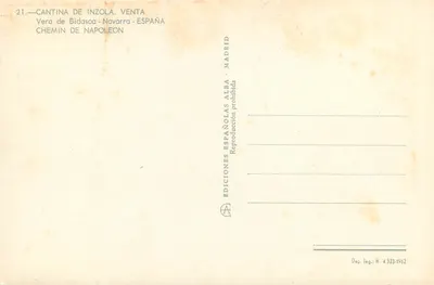 Cantine-Venta Souvenir d'Espagne Inzola — Vera de Bidasoa, Navarre — Verso