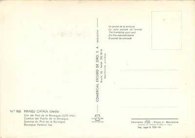 Lleida w Alpàs — Zamek przy zamarzniętym jeziorze — Wydawca Comercial Escudo de Oro, n° 960 — Rewers