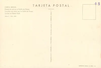 Costa Brava — Pôr do sol no Golfo de Rosas — Fotografías de A. Campaña y J. Puig-Ferrán, Série II, Núm. 2032 — Verso