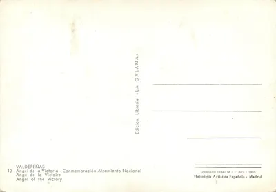 Anjo da Vitória — Comemoração do Levante Nacional — Livraria «LA GALANA» — Verso