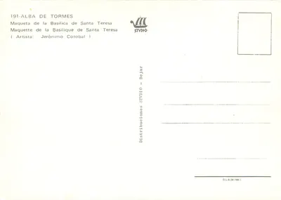 Maquete da Basílica de Santa Teresa — Bejar — Editor: Distribuciones STUDIO — Verso