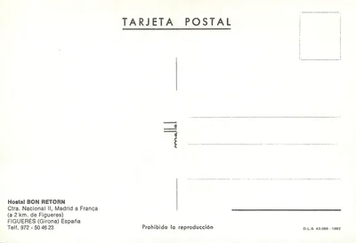 Hostal Bon Retorn — Figueres (Girona), Hiszpania — wydawca D.L.B. 43.088 — Rewers