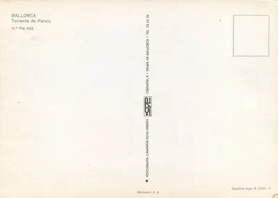 Vista do Torrente de Pareis — Mallorca — editor Werticrom, S.A., n.º PM 405 — Verso