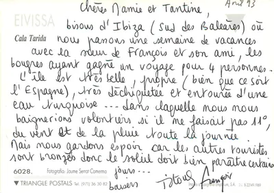 Cala Tarida — Eivissa — Triangle Postals n°6028 — Rewers