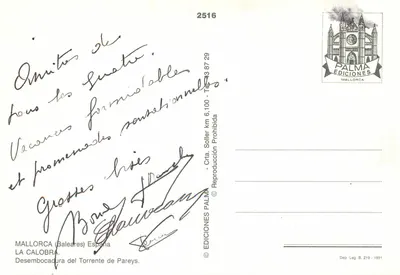 Torrente de Pareys — paisagem de cânion com rio e passeantes — Edições Palma, n°2516 — Verso