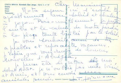 Costa Brava. Condado San Jorge — Detalhe — Série 7, n° 57, editor Kolor-Zerkowitz — Verso