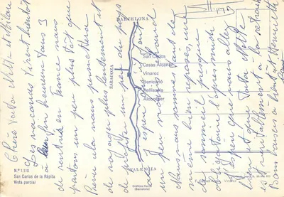 San Carlos de la Rápita — Vista parcial — Gráficas Harris (Barcelone), N.º 1.110 — Verso
