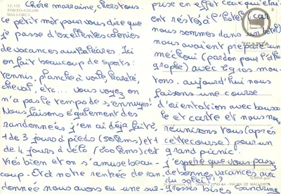Porto Colom — widok z powietrza portu i budynków — wydawca ICARIA graf — Rewers