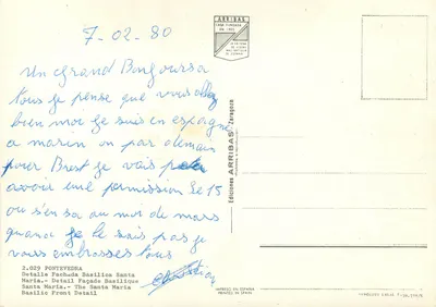 Pontevedra — Szczegół fasady bazyliki Santa María — Wydawnictwo Arribas, nr 2.029 — Rewers