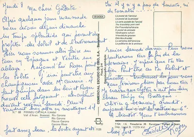 Bossonst — Vista do vilarejo e do ponte sobre o Rio Garona — Editora CEDOSA, N° 68 — Verso