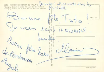 Camping Gaset — brzeg Jeziora Saint Antoine — Pireneje Léridy, El Pallars, wydawca García & Cia, nr 5223 — Rewers