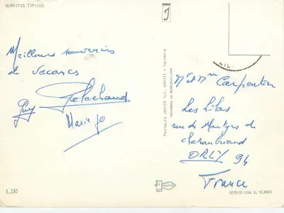 Burritos Típicos — Valência — Postales Javier TLF — Verso