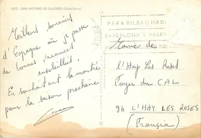 San Antonio de Calonge (Costa Brava) — animowana plaża z żaglakiem — wydawca Garcia Garabella y Cie. — Rewers