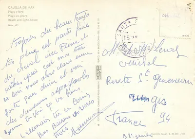 Calella de Mar — praia e farol — Pelayo, 60 • BARCELONA • TEL. 236 92 21, N° 692 — Verso