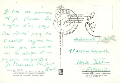 La Linea — Vista noturna do Peñón de Gibraltar — Edições FISA, Piqué — Verso