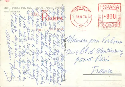Hotel Riviera — Costa del Sol — Benalmádena — Editor: Edisal, n° 1180 — Verso