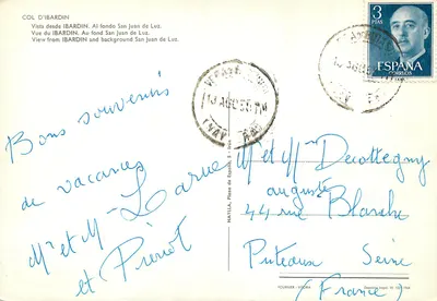 Col d'Ibardin — visão de San Juan de Luz — editor Fournier, n° 123 — Verso