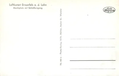 Braunfels a. d. Lahn — Praça do Mercado com Entrada do Castelo — Schlele Fotografia, Nr. 480a — Verso
