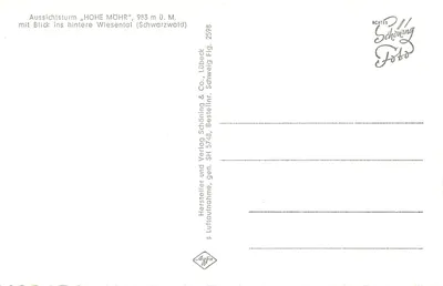 Widok z wieży obserwacyjnej „HOHE MÖHR“, 983 m n.p.m. — z widokiem na Wiesental — wydawca Schöning & Co., Lübeck — Rewers