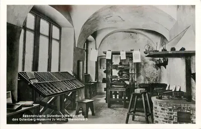 Rekonstruierte Gutenberg-Werkstatt — Museu Gutenberg em Mainz — Verlag Schöning-Foto