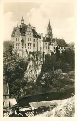 Castelo de Sigmaringen — castelo sobre falésia — editor Otto Saible & Söhne, Sigmaringen
