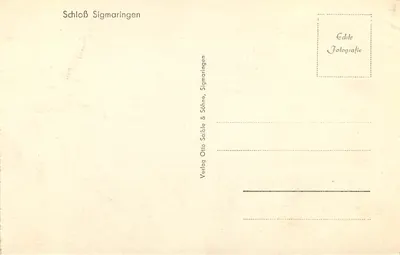 Castelo de Sigmaringen — castelo sobre falésia — editor Otto Saible & Söhne, Sigmaringen — Verso