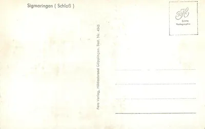 Estatua de Karl Anton — Schloss Sigmaringen — editor Hildenbrand, Goppingen, n° 4545 — Verso