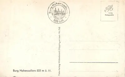 Zamek Hohenzollern — widok panoramiczny — Foto-Verlag Hildenbrand, Göppingen — Rewers