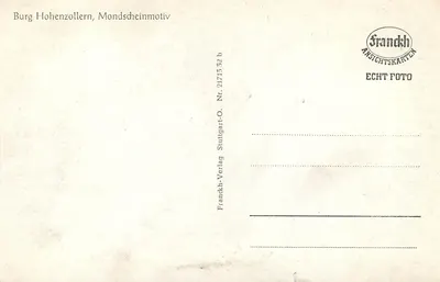 Castelo de Hohenzollern — Motivo de Lua — Franckh-Verlag Stuttgart-O. Nr. 24713 52 b — Verso