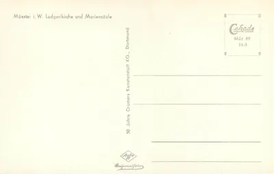 Münster i.W. Ludgerikirche und Mariensäule — 50 Jahre Cramers Kunstfotografie — éditeur Cekade, Dortmund — Rewers