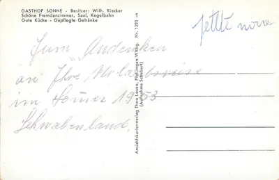 Gasthof Sonne — Löchhaus Wittig — Ansichtskarte Nr. 1280 — Verso