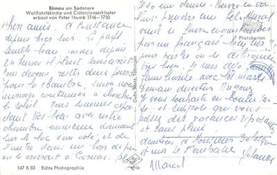 Birnau am Bodensee — Wallfahrtskirche i klasztor cysterski — wydawca Gebr. Metz, Tübingen, nr 147 K 83 — Rewers