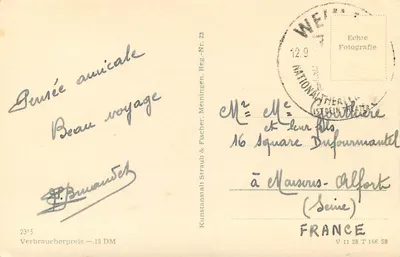 Weimar — Miasto pisarzy Niemiec — Kunstanstalt Straub & Fischer, Reg.-Nr. 23 — Rewers