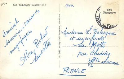 Cascata de Triberg — editor Emil Hartmann, Mannheim, n° 2485 — Verso