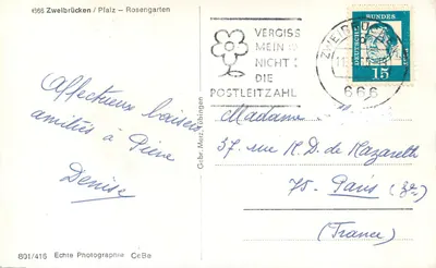 Zweibrücken / Palatynat — Rosengarten — Gebr. Merz Tübingen, n° 801/416 — Rewers