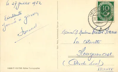 Cztery młode kobiety w strojach hesskich — Hessische Volkstrachten — Gebr. Metz, Lübingen — Rewers