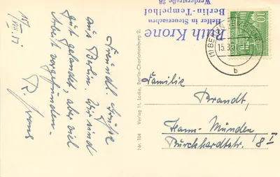 Berlim — Torre de Telecomunicações — Verlag H. Locke, Nr. 104 — Verso