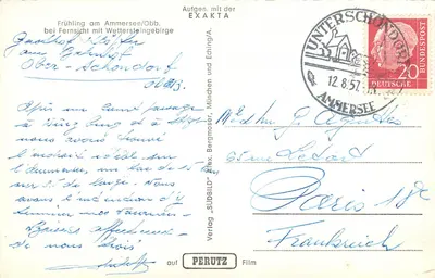 Primavera no Lago Ammersee/Oberbayern — vista com montanhas nevadas — Editora PERUTZ — Verso