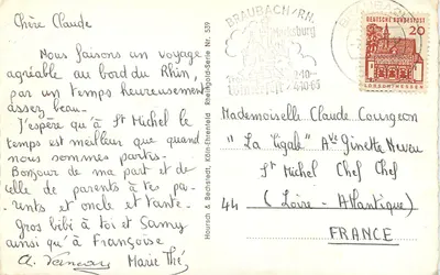 Burg Gutenfels und die Pfalz — château sur falaise au bord du Rhin, éditeur HOURSCH & EHRENFIELD, n° 539 — Verso